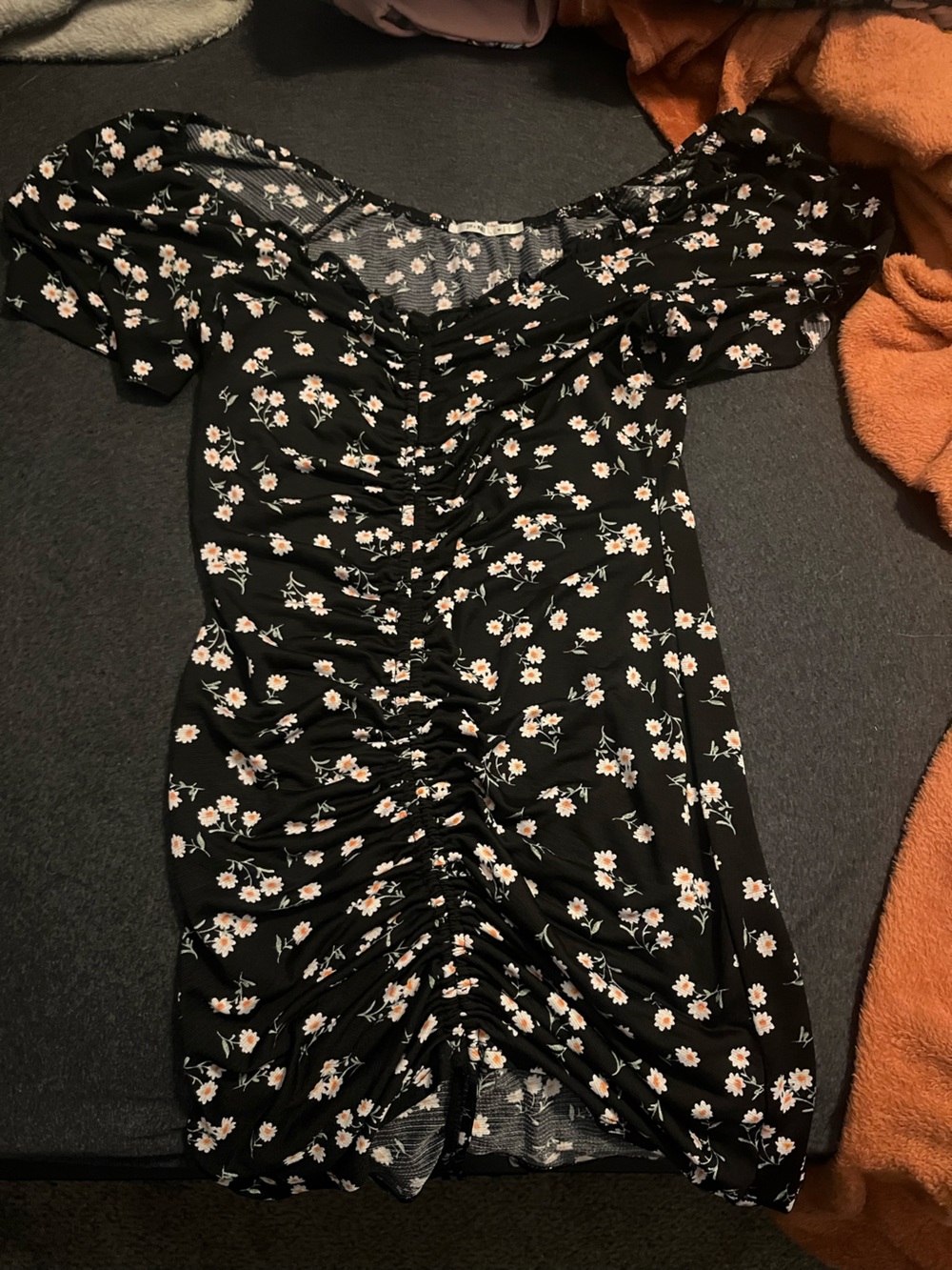 Black Floral Ruched Mini Dress - Women's Fashion